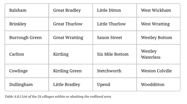 List of the 24 villages within or abutting the redefined area